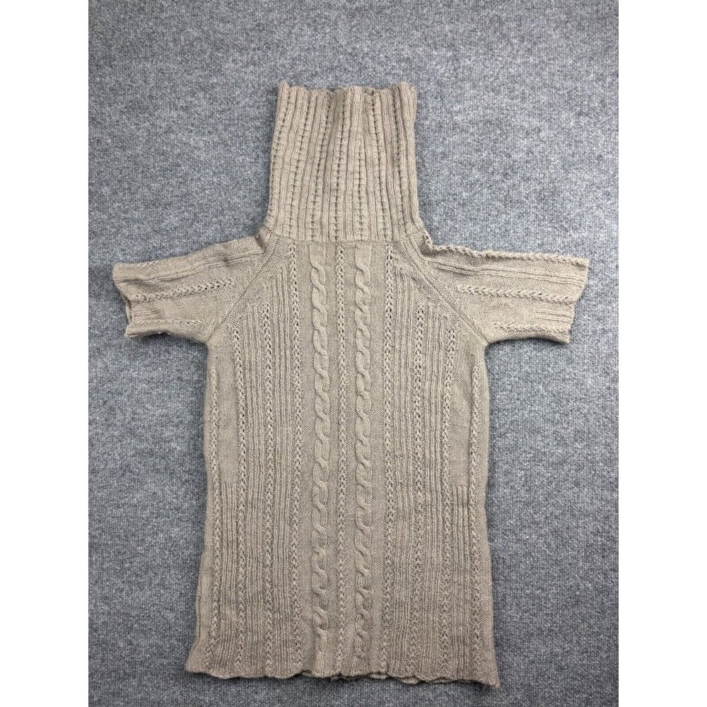Peregrine 100% Wool Short Sleeve Sweater Women's L Beige‎ Cable Knit Turtleneck